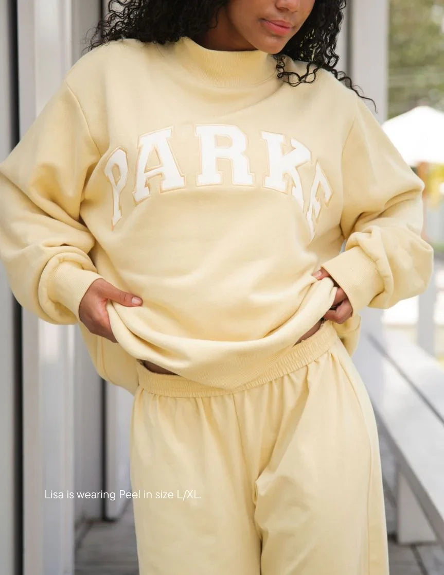 Parke | Varsity Mockneck Pastel Yellow with Navy Letters