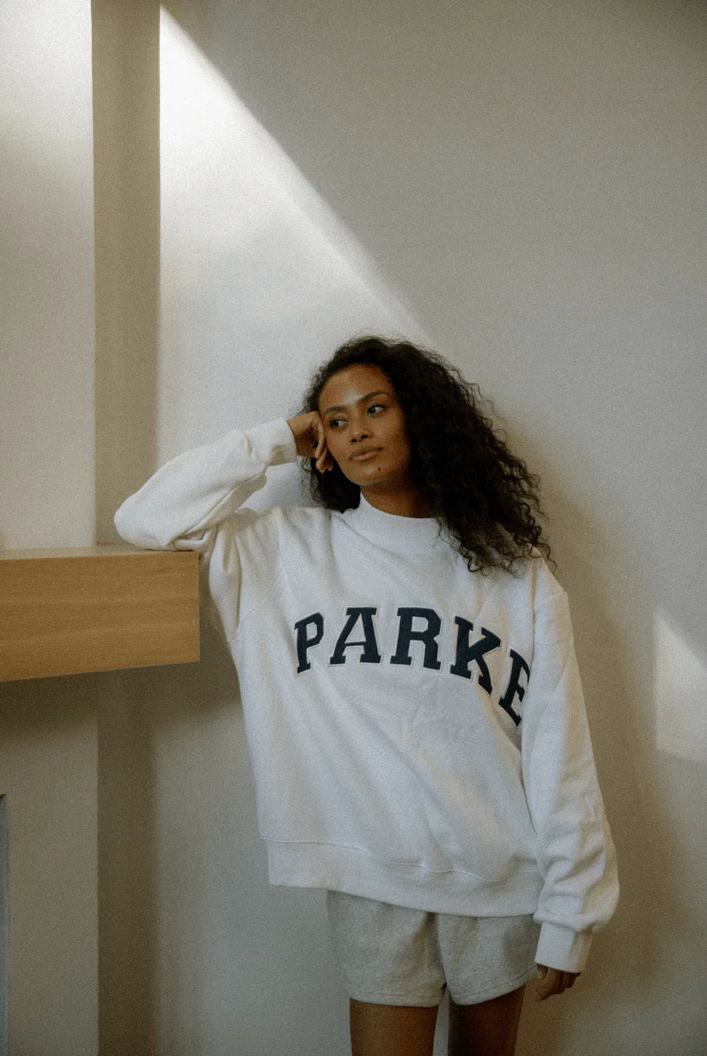 Parke | Varsity Oversized Sweatshirt White with Navy Letters