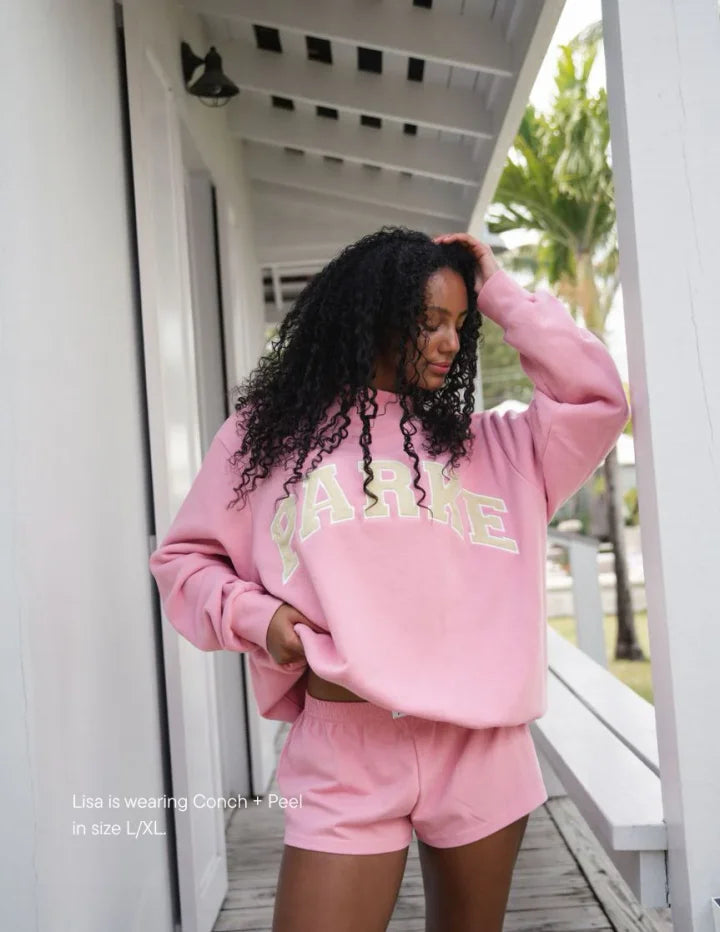 Parke | Varsity Oversized Sweatshirt Pink with Cream Letters