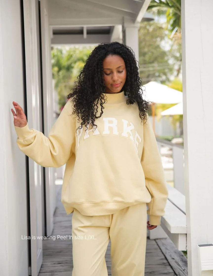 Parke | Varsity Mockneck Pastel Yellow with Navy Letters