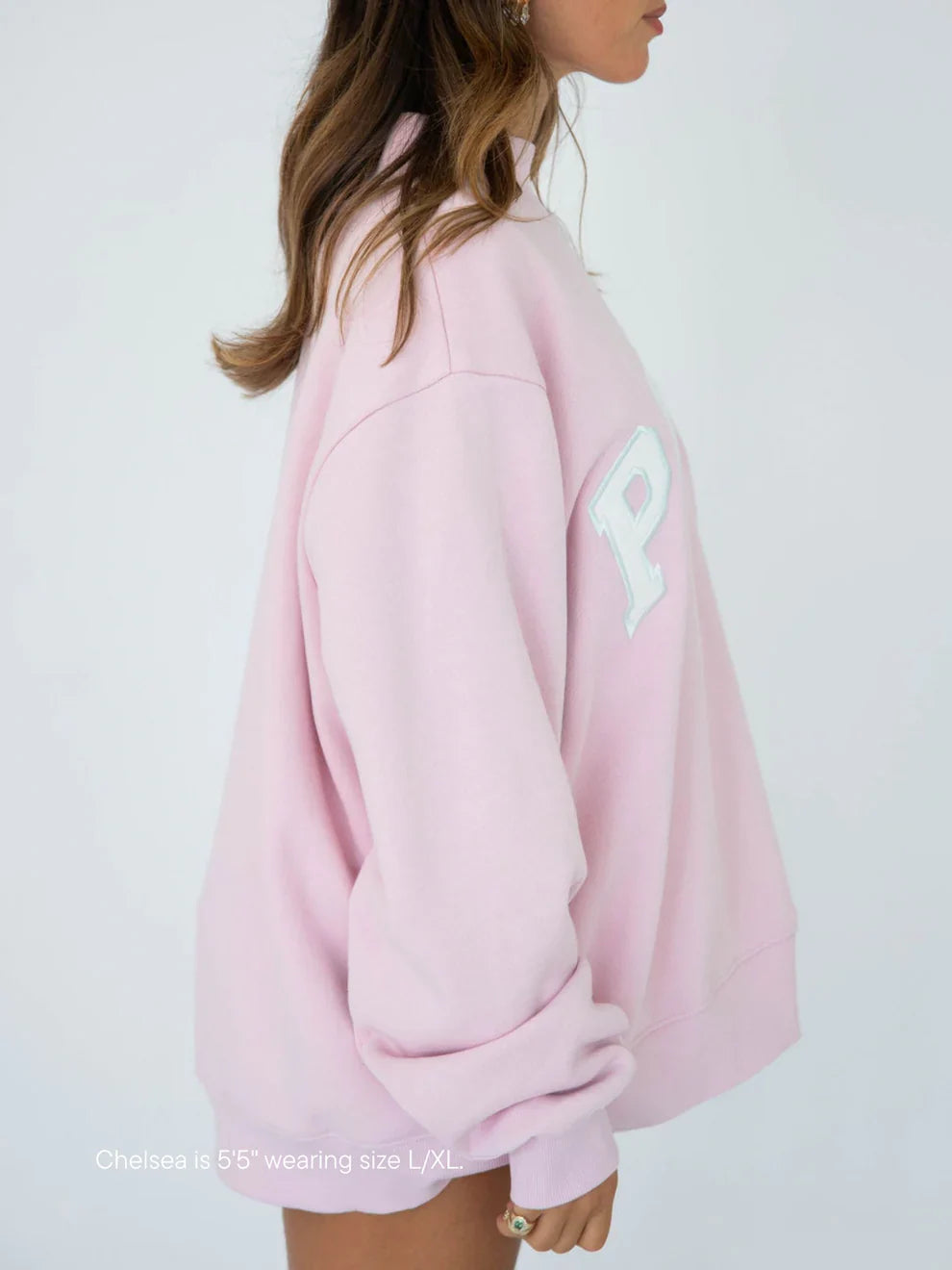 Parke | Varsity Mockneck Soft Pink with White Letters