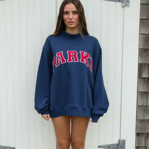 Parke | Varsity Mockneck Navy with Red Letters