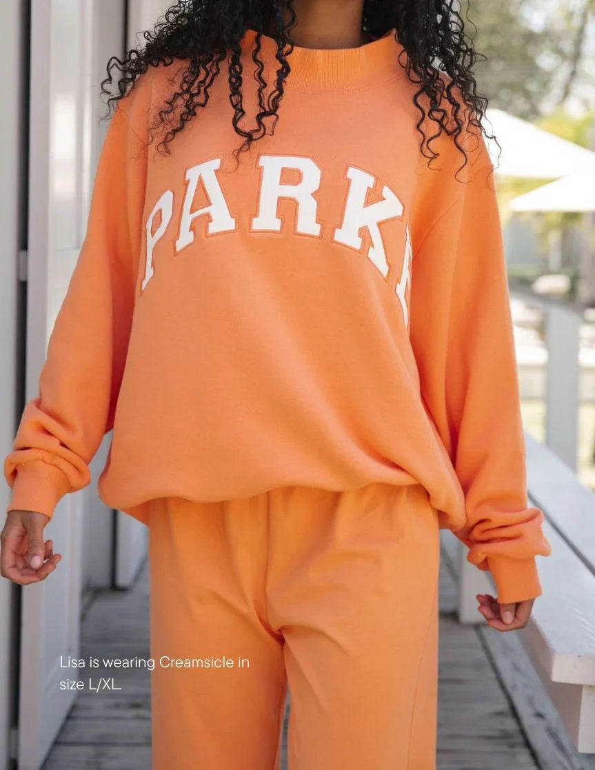 Parke | Varsity Oversized Sweatshirt Creamsicle Orange with White Letters