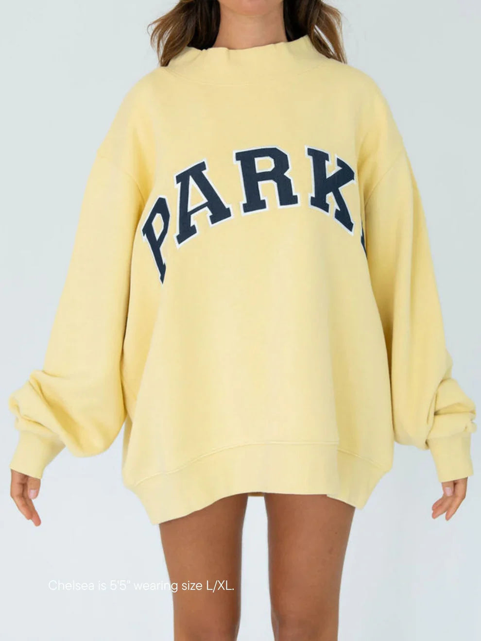 Parke | Varsity Mockneck Pastel Yellow with Navy Letters