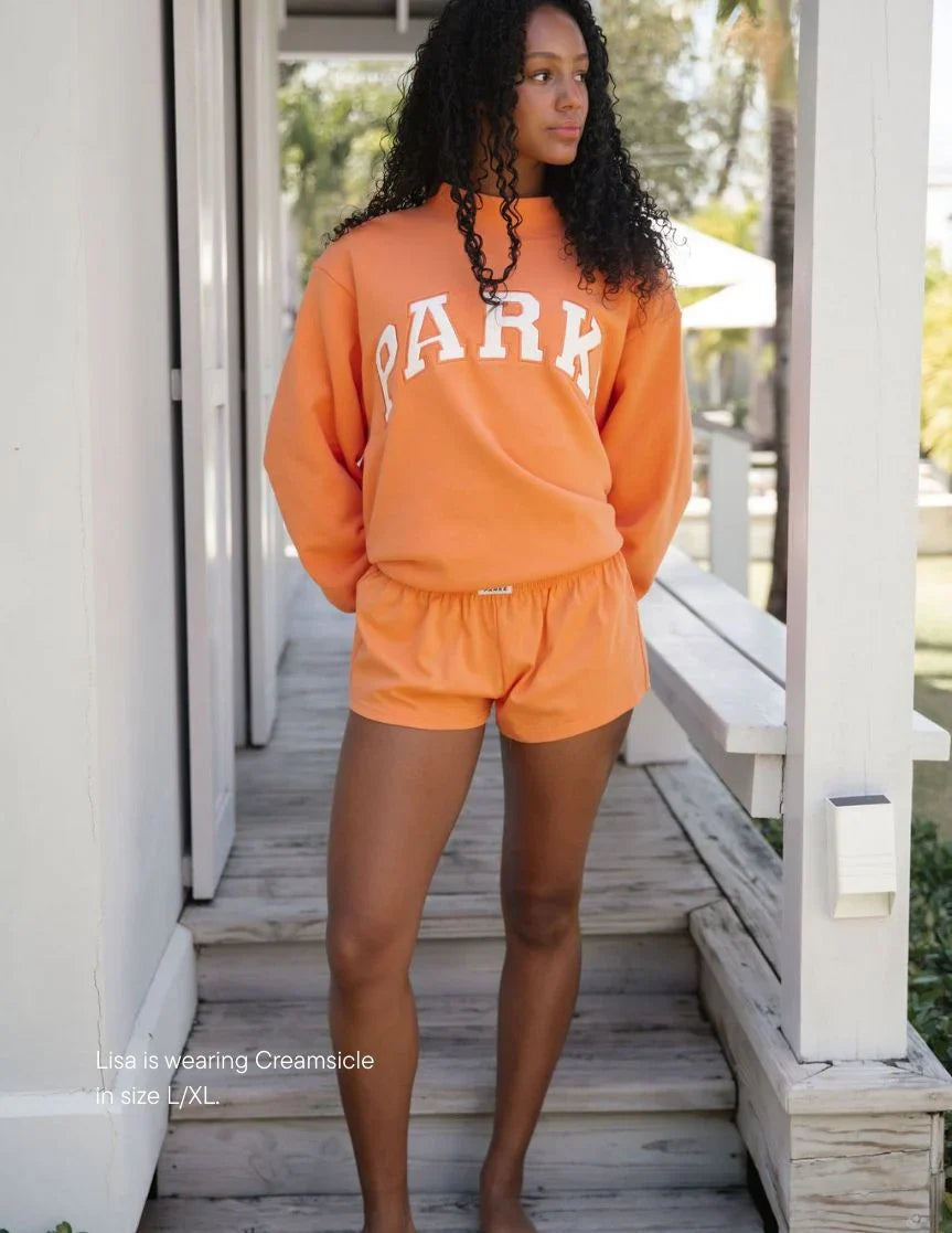 Parke | Varsity Oversized Sweatshirt Creamsicle Orange with White Letters
